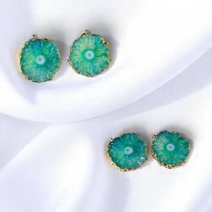 DIY Sterling Silver <b>Green</b> Solar Quartz Druzy Gold Plated Charm Making Pendant Necklace for Wholesale - Product Image 1