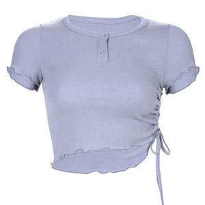 Camiseta corta de algodón de ajuste cómodo para mujer, Camiseta estampada de verano para uso diario y trajes Casuales - Product Image 4