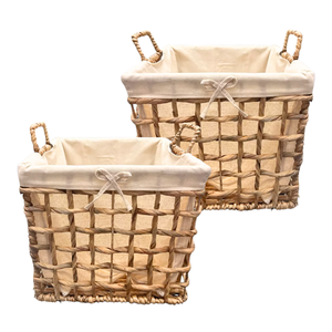 Vente en gros Panier de rangement fait main en rotin jonc de mer en bambou jacinthe d'eau avec poignées et doublure en coton Décoration intérieure - Product Image 1