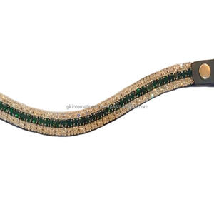 Xport-banda ecuestre de cuero negro con cristales verdes de 5 filas, equipo ecuestre, precio al por mayor - Product Image 1