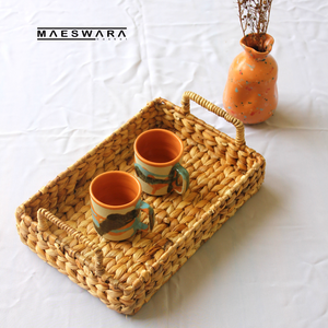 CLARA M Natural Water Hyacinth Serving <b>Tray</b> Handwoven Storage Basket With Handles Rustic Home Decor Organizer <b>Breakfast</b> <b>Tray</b> Gif - Product Image 4