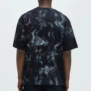 Camiseta de algodón negra de manga corta y corte holgado para hombre con estampado abstracto de mármol gris y morado, camiseta personalizada - Product Image 2