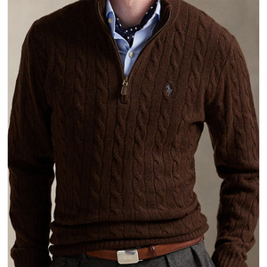 Maglione da Uomo in <span class=keywords><strong>Lana</strong></span> con Zip a Quarto Personalizzato OEM & ODM, Maglione Lavorato a Maglia Caldo a Colore Unico con Cerniera a Righe Personalizzata - Product Image 5