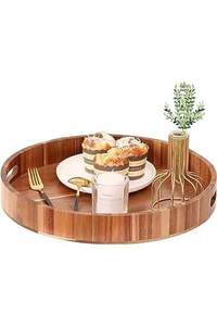 Plateau de service en bois fabriqué à la main avec finition marron idéal pour servir et décorer la table - Product Image 5