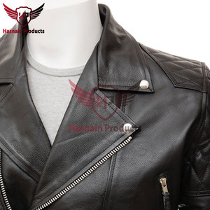 Chaqueta de Motociclista de Cuero Genuino para Hombre, Chaqueta de Moto Negra con Cierre Asimétrico y Hombros Acolchados - Product Image 2