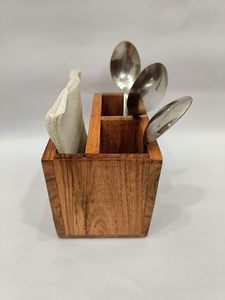 Moderno Porta Cubiertos de Madera Hecho a Mano con Ranura para Servilletas, Organizador de Mesa Multicompartimento para Cucharas, Tenedores, Cuchillos y Almacenamiento de Toallitas - Product Image 5