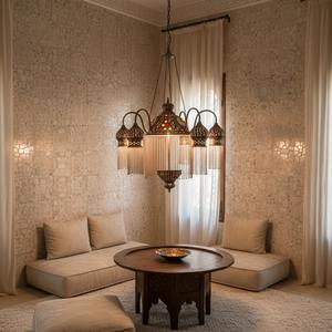 Lámpara Colgante Zahereen BR264 Tradicional Marroquí de Latón con 4 Pantallas Adornadas, E26, Ahorro de Energía, Dorada, Ajustable, para Hotel - Product Image 2