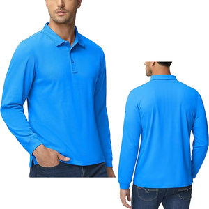 Golf táctico de manga larga antiarrugas de rendimiento de secado rápido para hombres de alta calidad para camisas 3 botones patrón sólido de punto 100% - Product Image 2