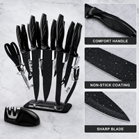 Ensemble de couteaux de cuisine en acier inoxydable noir de 17 pièces Revêtement antiadhésif Conception ambidextre Poignées en plastique Ensemble de chef professionnel