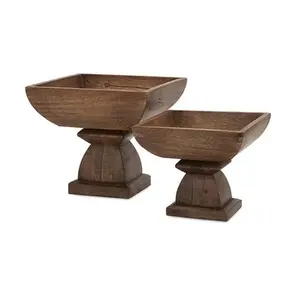 Square Shape wooden Serving Bowl on Base Restaurant & Hotels Food Serving Salad & fruits decorative wooden Bamboo Dough Bowl