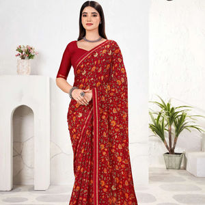 Saree en soie pure mousseline de soie indienne de style Bollywood avec bordure en dentelle fantaisie et pièce de chemisier, saree de belle couleur - Product Image 1