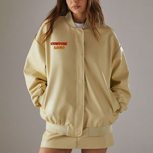 2025 New Arrived PU Leather Baseball varsity Jacket for women's oversized drop shoulder Custom Embriordery logo <b>ladies</b> Jacket - Product Image 1