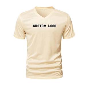Vente en gros 180Gsm T-shirt uni 100% coton T-shirt col en V couleur personnalisée impression broderie col V personnalisé grande taille chemises pour hommes - Product Image 6