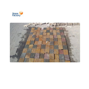 Premium Natural Yellow Brown Mix Cobble <b>Stone</b> with Polished Surface – Square and Custom Shapes for Outdoor Driveway Use - Product Image 1