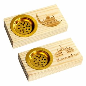 Arabic wooden calligraphy incense holder Islamic bakhoor burner with metal bowl Ramadan Eid <b>Muslim</b> <b>gift</b> home fragrance decor - Product Image 4
