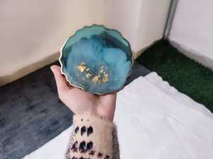 Conjunto de bandeja y posavasos de resina decorativa de diseño hecho a mano de alta calidad personalizado para restaurantes caseros de India - Product Image 5