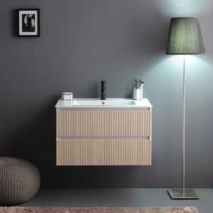 100CM <b>White</b> and Reeded Oak Bathroom Cabinet with 2 <b>Drawers</b> Suspended <b>Set</b> From Bali - Product Image 5