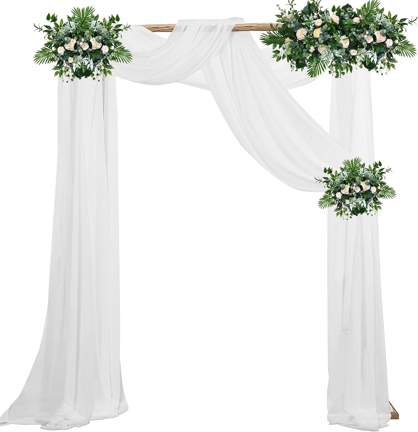 White Chiffon Fabric Drapery Wedding Arches for Ceremony Sheer