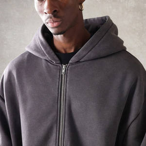 Sudadera con Capucha de Algodón Grueso para Hombre, Personalizada, Cortavientos, de Forro Polar, con Cierre, Hombros Caídos, Corte Holgado - Product Image 5