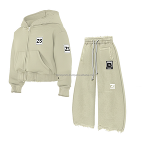 Chándal de invierno con cremallera, forro polar grueso, 365 GSM, textura acogedora, tono caqui neutro, logotipo personalizado, serigrafía, chándales de talla grande - Product Image 3