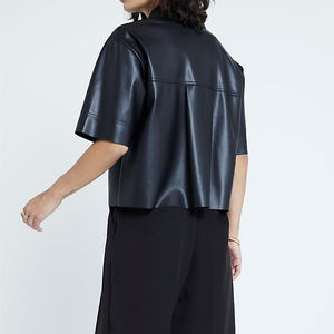 Women Customized Size Custom Turn Down Collar Short Sleeves Leather <b>Shirts</b> <b>Button</b> Down Breathable Anti-Wrinkle Leather <b>Shirts</b> - Product Image 2