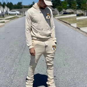 Survêtement 2024 hommes impression personnalisée Logo dessiner chaîne survêtement lourd Logo personnalisé à capuche et survêtement ensembles de pantalons empilés - Product Image 2