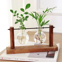 Station de propagation de plantes en bois avec 1, 2 ou 3 vases en verre, pot hydroponique de bureau pour la décoration de la maison et du bureau
