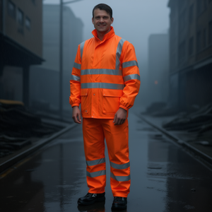 Pantalon de pluie orange haute visibilité pour une sécurité accrue, évitant toute identification erronée par tous les temps - Product Image 3
