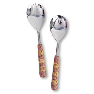 Serveur à salade avec manche en rotin en acier inoxydable d'excellente qualité à bas prix pour les mariages, les fêtes, les hôtels et les restaurants - Product Image 1