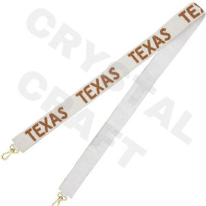 Texas Customized 'Hook Em Horns' Beaded Purse Strap White Gold Seed Bead Bag Straps <b>Fashionable</b> <b>Accessory</b> - Product Image 1