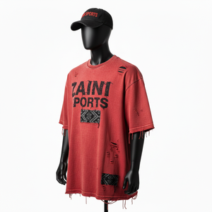 Camiseta 100% algodón para hombre, corte holgado, estampada, camiseta extragrande para hombre, algodón lavado, panel de parche, serigrafía, logotipo personalizado, camisetas para hombre - Product Image 4