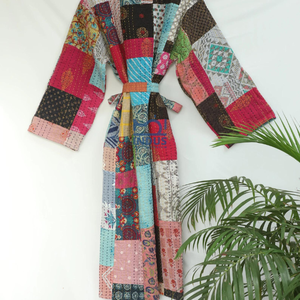 Kimono estilo Kantha algodón mano bloque estampado Albornoz venta al por mayor Boho mano bloque estampado Algodón hecho a mano Maxi vestido - Product Image 3