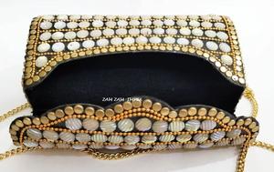Handcrafted Brass and Mother of Pearl <b>Evening</b> Clutch <b>Bag</b> Designer Luxury Metal Shell Purse for Weddings & Parties - Product Image 2