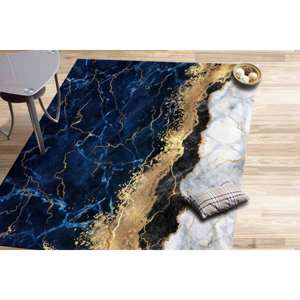 Alfombra Azul Marino con Diseño de Mármol: Alfombra con Detalles Dorados Impresos en 3D, Alfombra Suave No Tejida - Product Image 2