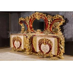 Mesa de consola moderna de madera de teca tallada en hojas de estilo barroco de lujo para comedor de Villa de gama alta - Product Image 1