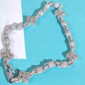 Cadena de Bolas de Trébol Gruesa, Estilo Hip Hop, Chapada en Plata 925 con Moissanita Corte Pera, Color D, Claridad VVS1, Precio al por Mayor Unisex - Product Image 3