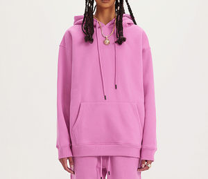 Sweat à capuche uni en coton de haute qualité pull en éponge française épaisse et lourde sweat à capuche surdimensionné en polaire à épaules tombantes pour femmes - Product Image 2