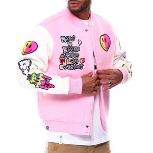 Dernière veste en laine de couleur rose de haute qualité avec patchs de broderie Chenille sur tout le corps à bas prix - Product Image 5