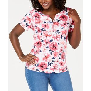 Top Henley da donna Karen Scott traspirante rosso XS con stampa - Product Image 1