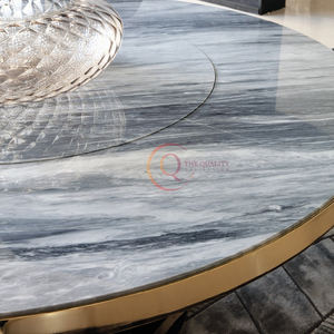 Mesa de centro redonda con estilo elegante y contemporáneo Marco de metal con acabado dorado único con tapa de mármol Muebles modernos para sala de estar - Product Image 3