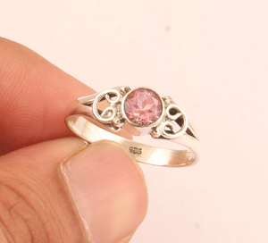แหวนพลอยเพทายสีชมพูแบบมินิมอลแหวนแข็ง925เงินแท้แฮนด์เมดแหวนครบรอบแต่งงานออกแบบด้วยมือไอเดียของขวัญที่สวยงาม - Product Image 3