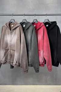 Sudadera con capucha desgastada de lavado vintage sin cuerda de algodón pesado personalizado para hombres French Terry Blank lavado con ácido - Product Image 2