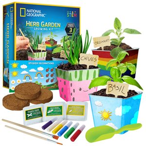 NATIONAL GEOGRAPHIC Kit de culture d'herbes pour enfants-Décorez 3 pots avec peinture et autocollants, ensemble de jardinage pour enfants - Product Image 1