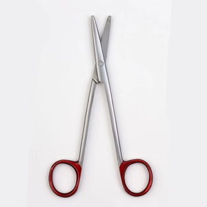 Ciseaux médicaux manuels en acier inoxydable avec manche rouge Instrument chirurgical utilitaire pour pansement droit en clinique hospitalière - Product Image 1