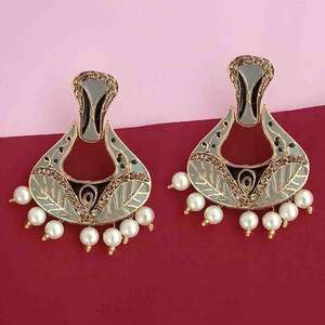 Kriaa Gold-Plated <b>Fine</b> <b>Dangle</b> <b>Earrings</b> Austrian Stone Grey Meenakari Dangler Model 1314242F - Product Image 1