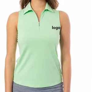 Kaus Golf Wanita Logo Kustom Kaus Wanita Melar Anti Pilling Poliester Spandeks Tanpa Lengan Polo Golf Bernapas