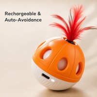 Jouet interactif intelligent pour animaux de compagnie à 360 degrés, rechargeable par USB, jouet à roulement automatique pour chat et chien avec plume pour jouer en intérieur