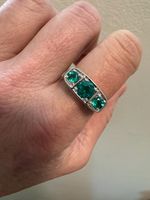 Cincin 3 Batu Moissanite Zamrud Asli Buatan Tangan Gaya Art Deco Vintage Perak 925 Klasik Berlapis Emas Perhiasan Pernikahan