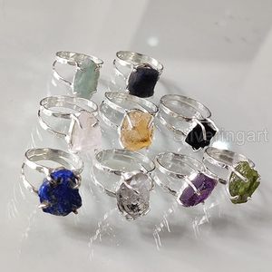 Bague pour femme en pierre brute, pierre de lune naturelle, labradorite, grenat, citrine, bijoux fantaisie, bague en argent sterling 925 - Product Image 6