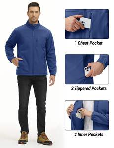 Chaqueta Softshell Personalizada de Otoño, Estilo Urbano, Piel de Becerro, Cuello Alto, Logotipo Frontal, Transpirable, Impermeable, con Cremallera, Lavada, Unisex, 340g - Product Image 4